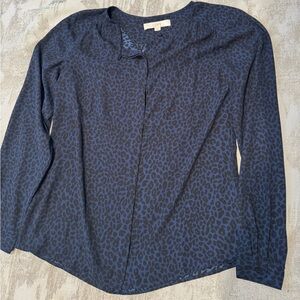 Loft Blue Leopard Print Blouse